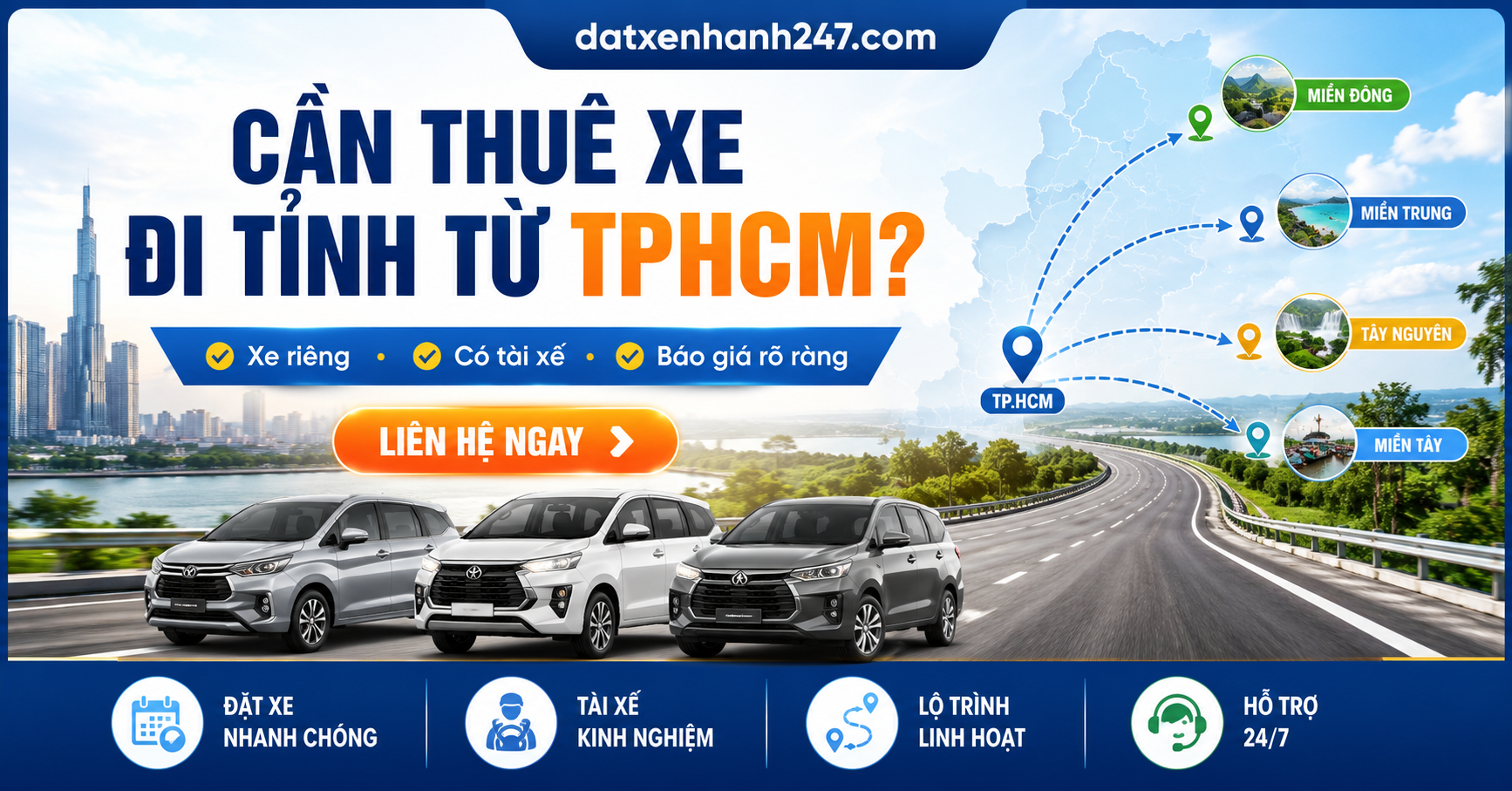 Gửi thông tin hành trình để được tư vấn dòng xe phù hợp và báo giá thuê xe đi tỉnh rõ ràng.